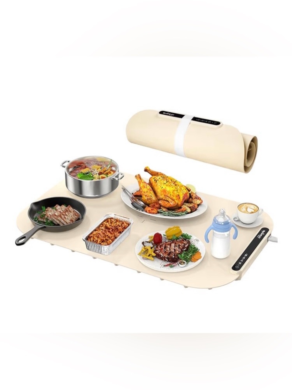 Electric Warming Tray Adjustable Temp with 3H Auto Shut-Off, Beige